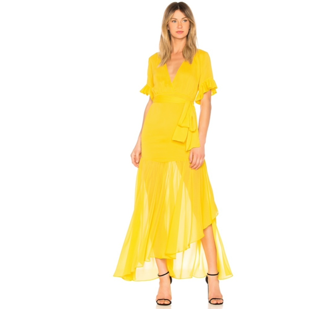 Privacy Please Yellow Ruffle High Low Maxi Gown Xs Nwt Revolve